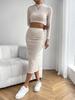 2023 European & American Autumn Round Neck Crop Top + Bodycon Midi Skirt Set for Women
