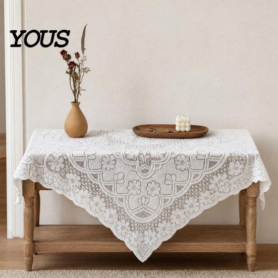 Non-slip Tablecloth White Lace Tablecloth, Square Scalloped Floral Doily, Elegant Vintage Home Decor Table Cover for Nightstand End Tea Party Durable