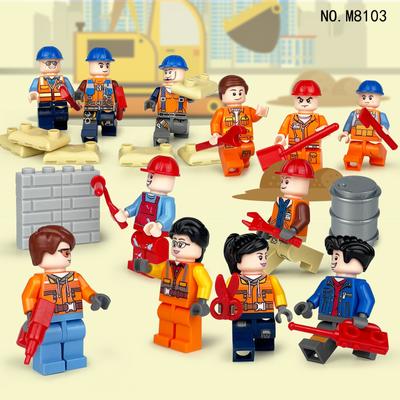 12 stücke M8103 Bauarbeiter Städtischen Builders Städtischen Beruf Bausteine ​​Puppe Puppe Spielzeug