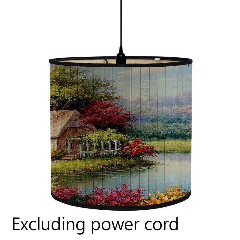 Kwiatowy Ptak Nadruk Klosz Lampy Składany Retro Bambusowy Klosz Lampy Ręcznie Robione Zielone Rośliny Klosze Lampy