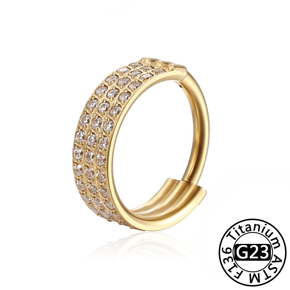 Anillo de Nariz Clicker de Titanio G23 Cartílago de Oreja Tragus Helix Daith Pendientes Redondos Aro CZ 16G Segmento con Bisagra Joyería para Piercing Corporal
