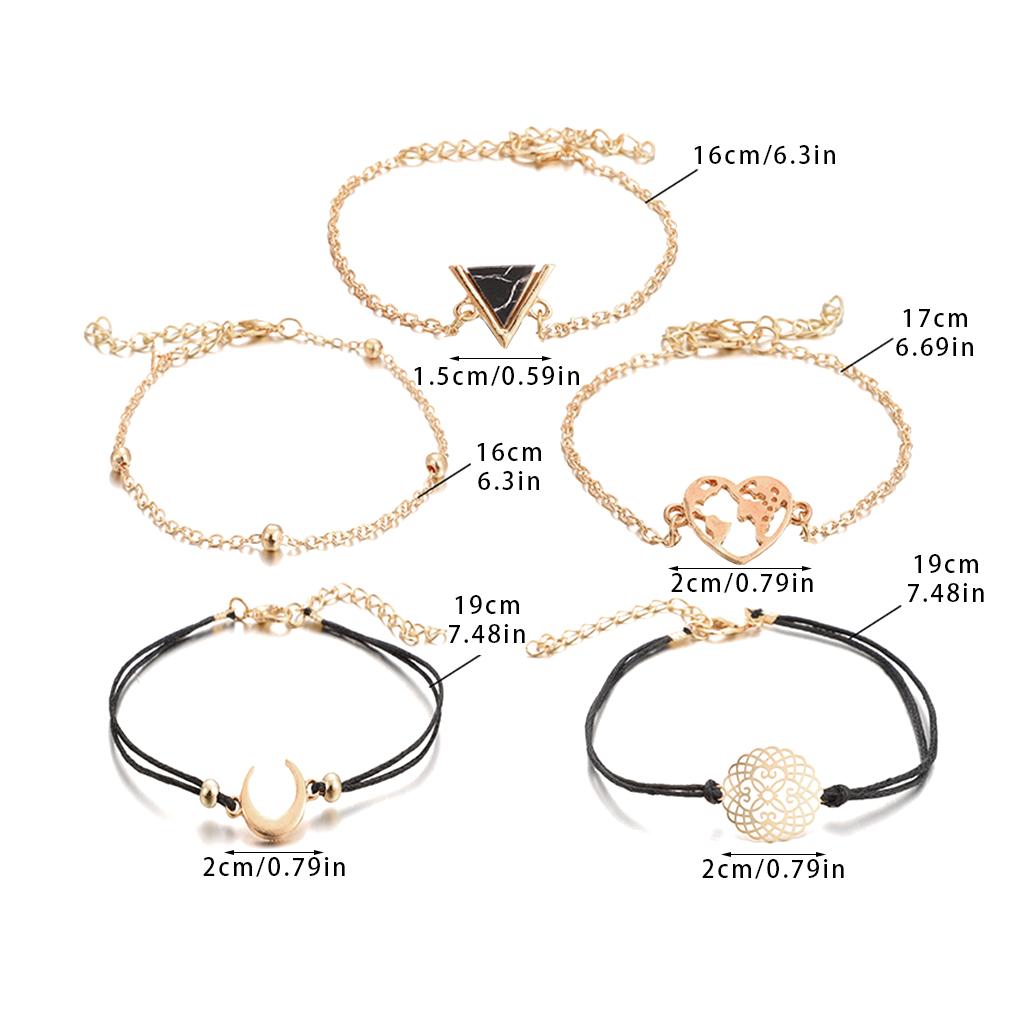 5pcs/set Bracelet Alloy Vintage Bangle Woman Party Hand Chain Woman Decoration Jewelry Accessory