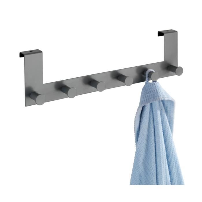 Patère de porte - Celano - Gris - Acier massif - 6 crochets - Design contemporain