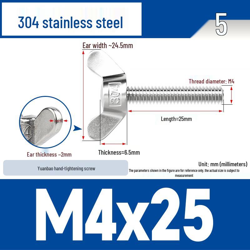 304 Stainless Steel Butterfly Weld Screw Yuanbao Hand-Tight Horn Bolt M3-M16