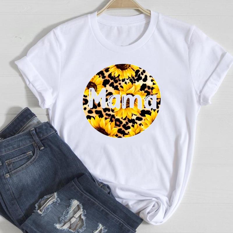 (European Size)90s Fashion Women Print Lady Female Tee Top Leopard Mom Mama Mother Love T Shirt Clothing Casual Short Sleeve Graphic T-shirt