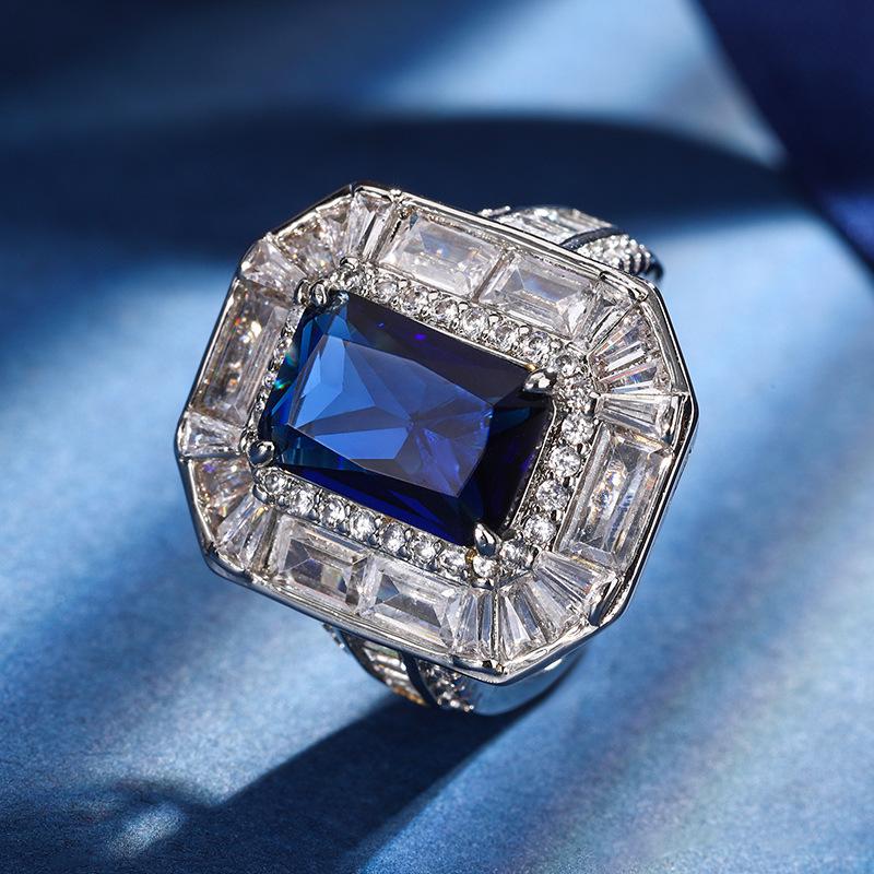 Jewelry Copper Bottom Gold-Plated Simulation Color Treasure Corundum Square Diamond 8 * 12 Temperament Ring Set Women