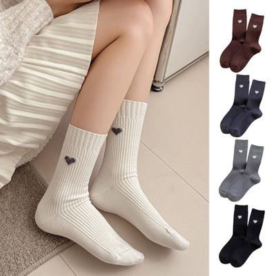 Damen Herzmuster Mittelhohe Socken Rippstrick Stiefelsocken Herbst