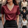 T-shirt Elegante da Donna in Raso a Maniche Corte con Scollo a V e Pieghe