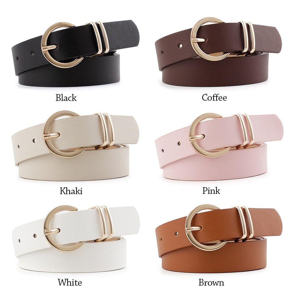 Gold Round Button Women's Belt PU Leather Leather Belt Vintage Waistband Belts Pants