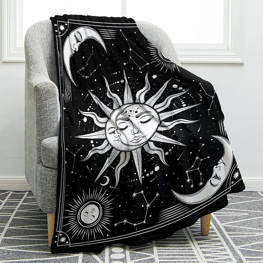 Sun Moon Blanket Stars Space Psychedelic Black and White Print Throw Blanket for Couch Bed Sofa Travel Camping for Kids Adults