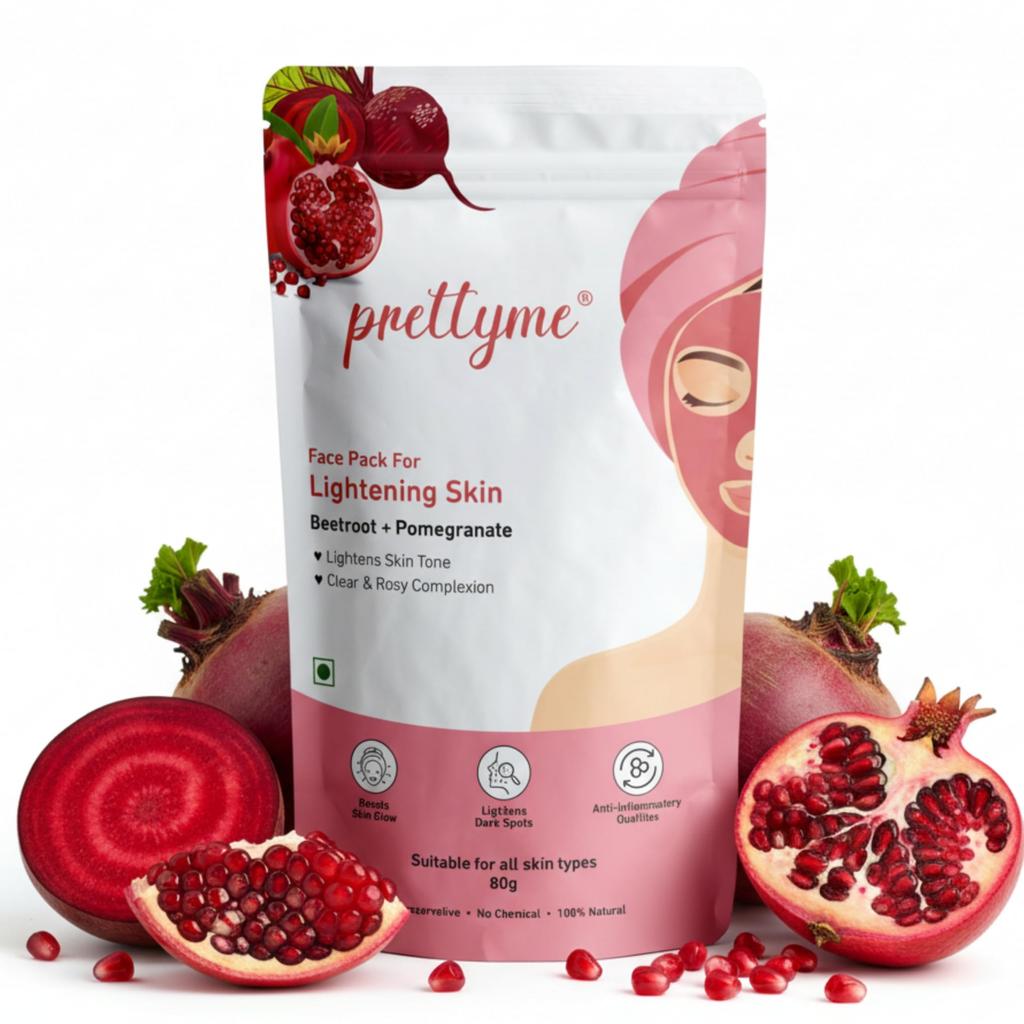 Prettyme Pomegranate & Beetroot Powder Face Pack for Brighter & Glowing Skin Tone | Helps In Anti - Ageing & Natural Pink Blush | Natural Face Pa