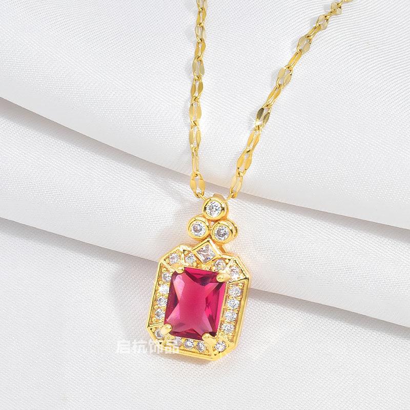 

Ruby Necklace Women S High-Value Retro Ethnic Style Slightly Inlaid Geometric Pendant Collarbone Chain