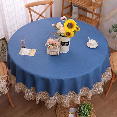 Nappe Ronde Imperméable et Anti-Huile Nappe en Cuir PU de Haute Qualité Anti-Brûlure Bord en Dentelle Fixe Nappe de Table Ronde Ménagère