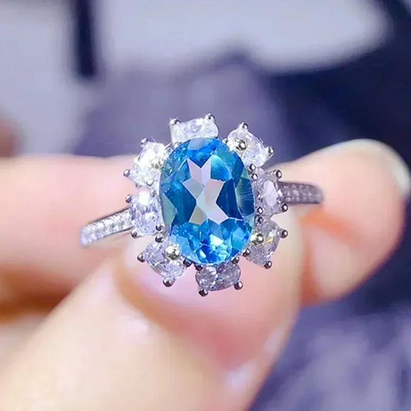 Bridal Wedding Love Water Drop Shining Design French Romantic Horse Eye Blue Zircon Ring Trendy Elegant Jewelry