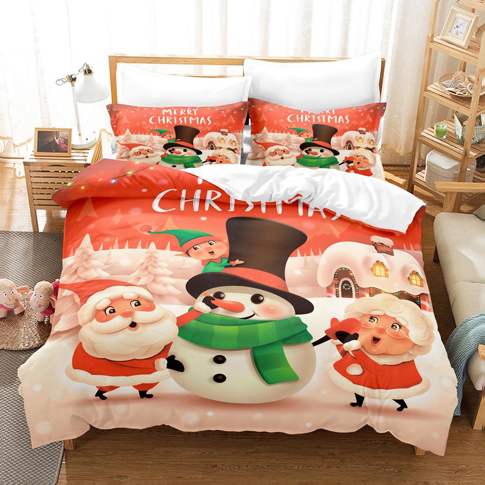 Christmas-Themed 3D Digital Printing Three-Piece Bedding Kit, Snowman Series