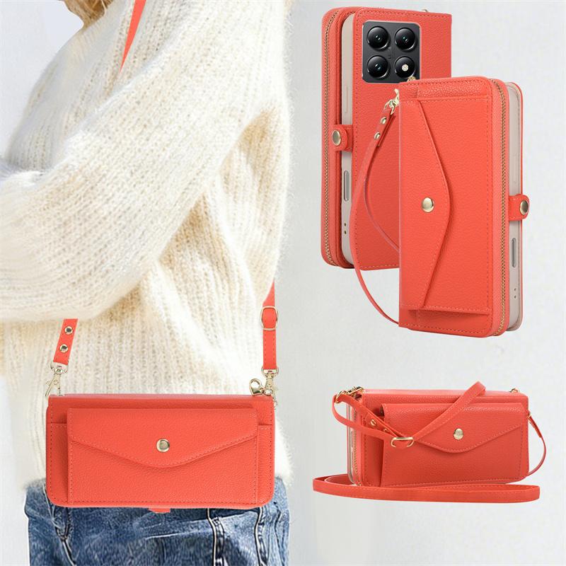 Crossbody Flip Leather Phone Case For XiaoMi 15T Pro 14T 13T 12T 11T Pro Strap Wallet Card Holder Kickstand Mirror Cover Coque