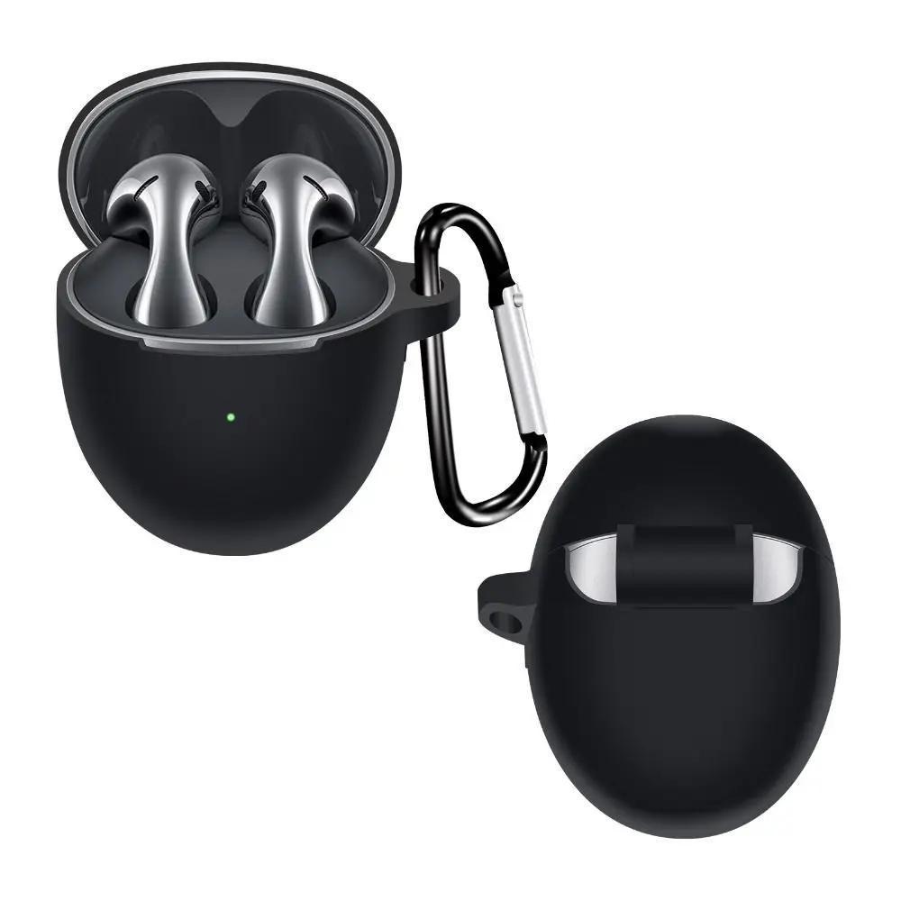 

Soft Silicone Protector Case Cover With Hook For Huawei FreeBuds 5 Solid Color Headphone Protective Shell Headphone Accessories чорний