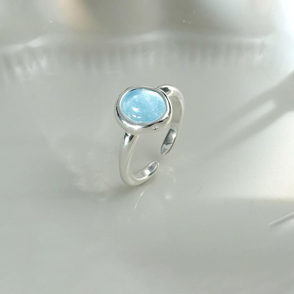 Sam Panda 925 Silver Simple Ring For Women Fine Jewelry Finger Adjustable Open Vintage Big Ball Ring For Party Birthday