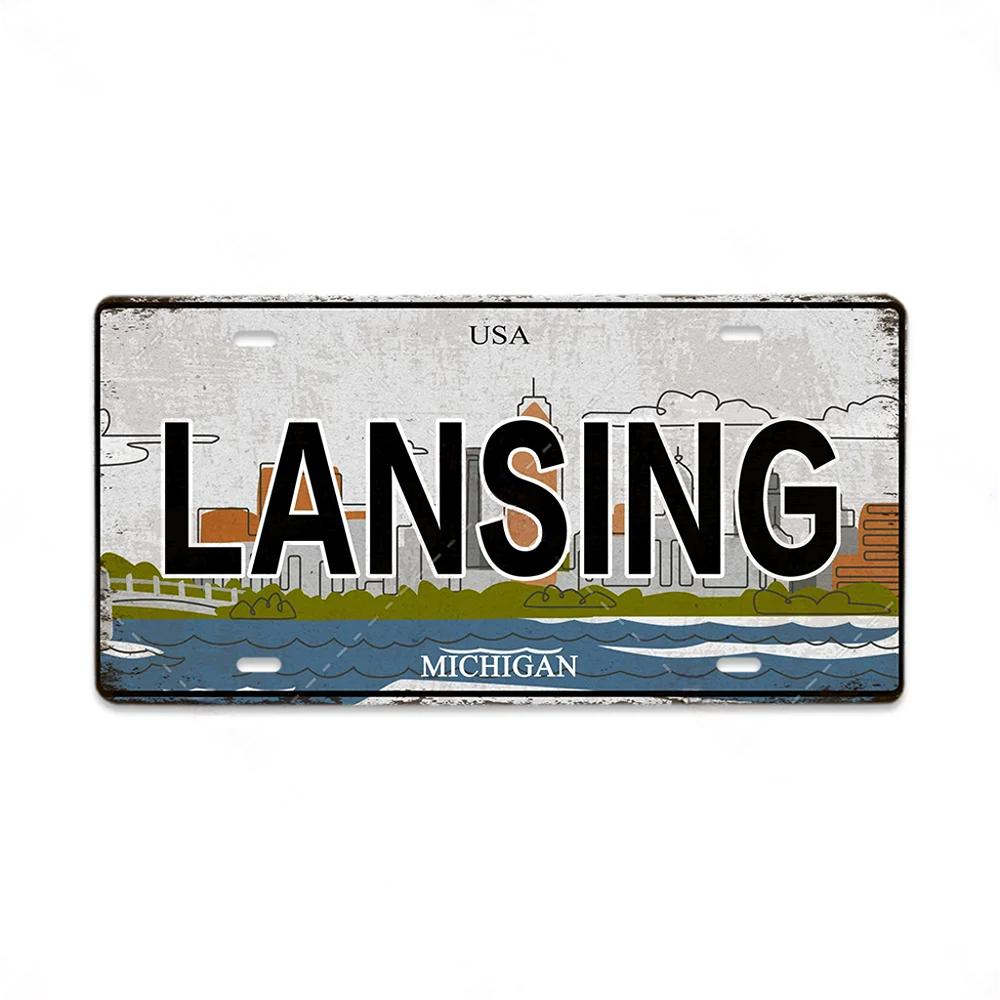 Vintage Country Metal Signs Posters Licenses Plate Decor for Living Room Colorado Lansing Nevada Ohio Washington Plaque