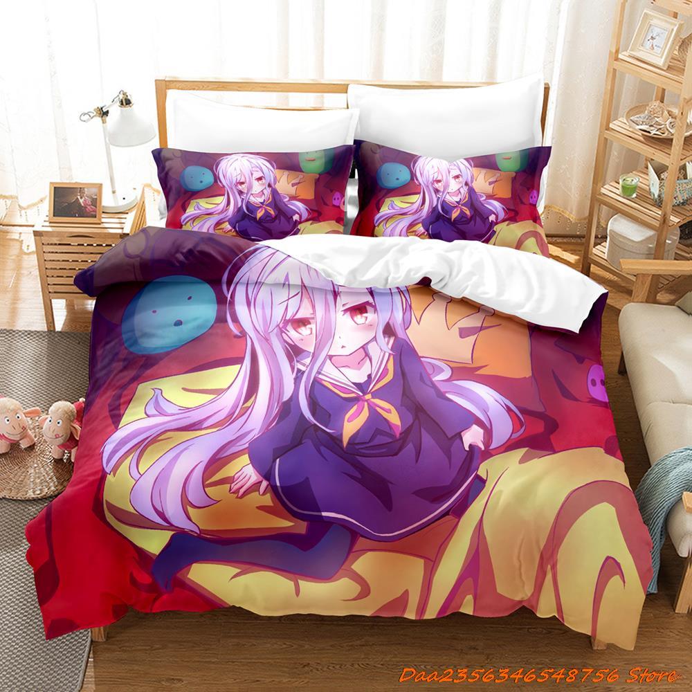 New Personelity New No Game No Life Bedding Set Cartoon Anime Three-Piece Set Adult Kid Bedroom Duvetcover Sets 3D Kawaii Girl
