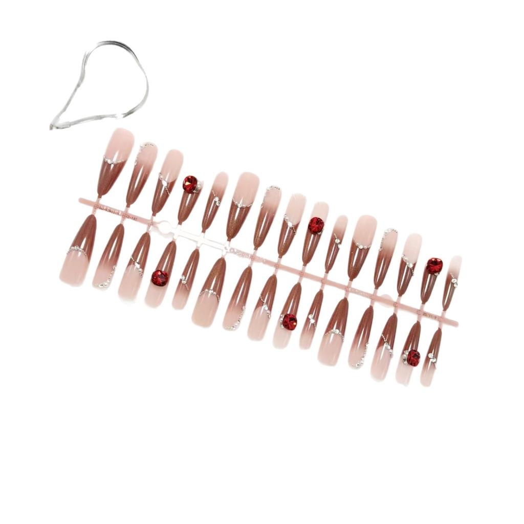 Brown Gradient Cat Eye Flash Wearable Nails 30 Pieces Premade Nail Nails Fake Nails