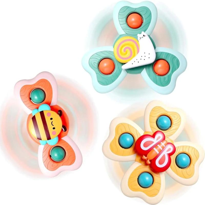 

New Style 3 PCS Suction Cup Rotating Toys for Infant and Toddlers Fun Bath Toys with Spinning Suction Cups Fingertip Gyroscope