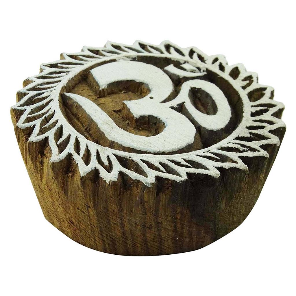 Design Wooden Block Textile Printing On Fabric Round Shape Religious Stamp