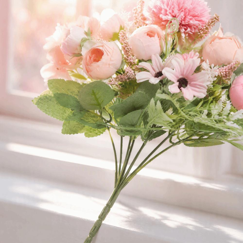 Pink Artificial Flower Bouquet 12.2 X 7.5in Fake Flower Craft  For Wedding Decoration