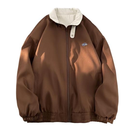 Men Cardigan Jacket Lapel Long Sleeve Zipper Placket Color-Blocking Design Jacket Coat with Pockets Loose Fit Outerwear