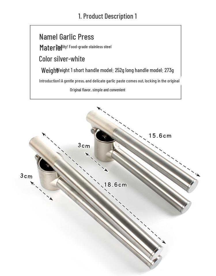 304 Stainless Steel Garlic Press and Peeler Set - Mincer, Masher, and Puree Maker for Home Use