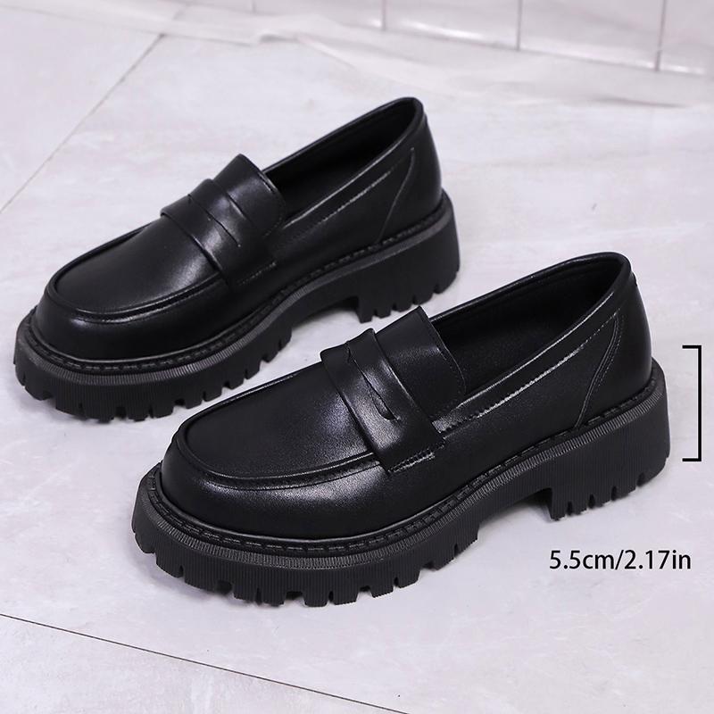 British Style Pu Leather Platform Loafers Women Fashion Plus Size 43 Slip On Oxfords Shoes Woman Thick Bottom Work Shoes Ladies