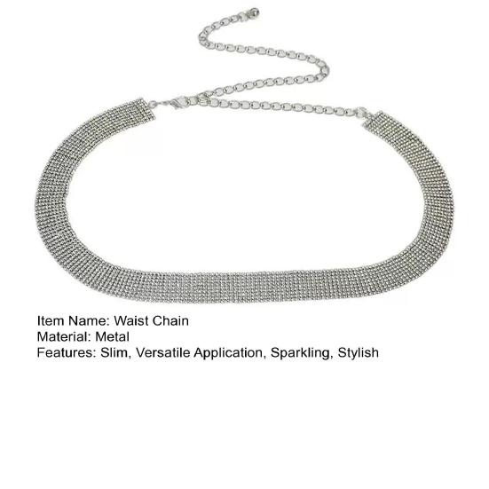 Slim Sparkling Waist Belt 9 Rhinestone Rows Waist Chain Women Dress Waist Belt Outfit Accessory for Party Prom Wedding Long Shirts Sweaters