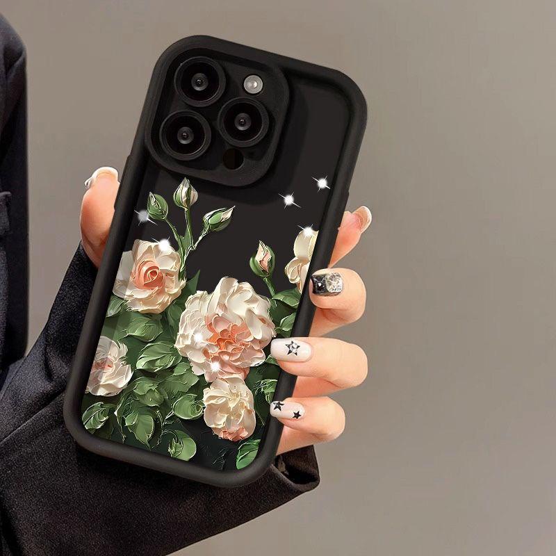 Oil Painting Camellia Applies To iPhone17pormax Mobile Phone Case 14/15 Protective Case 13 Cartoon 16 Matte 17