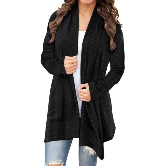 Women's Long Crochet Cardigan Sweater Long Sleeve Open Front Knitted