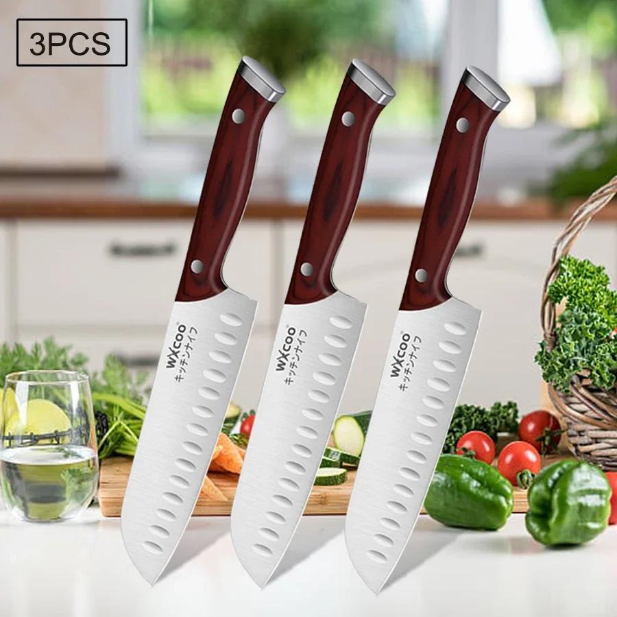 WXCOO Stainless Steel Japanese Chef Knife Wooden Handle Ultra Sharp Fish Bone Fruit Meat Cleaver Santoku Slicing Kitchen Knives