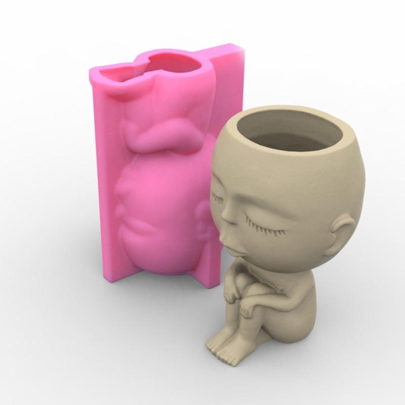 Face Flower Pot Silicone Mold Succulent Planter Concrete Mold Cute Concrete Cement Mold for DIY Pen Holder,Home Decor