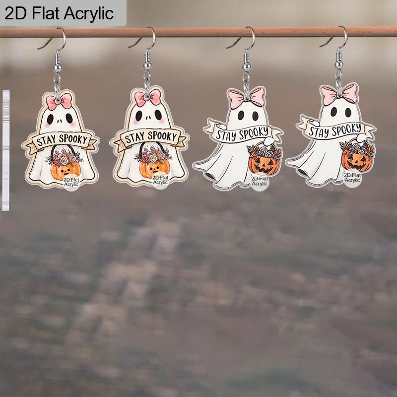 2D Flat, 1 Pair/2 Pairs Halloween Ghost and Pumpkin Flower Basket Acrylic Earrings Halloween Earrings Trendy Female Earrings Holiday Party Gifts