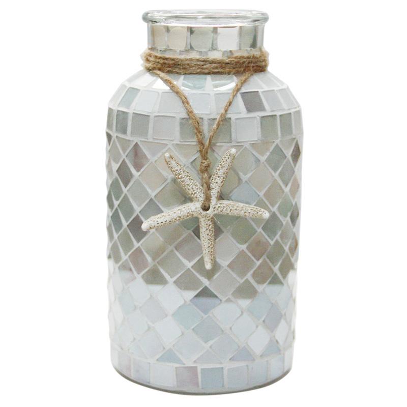 Pastoral Pink Purple Floral Straight Mosaic Glass Vase Fashion Home Guest Restaurant Decoration Countertop Vase