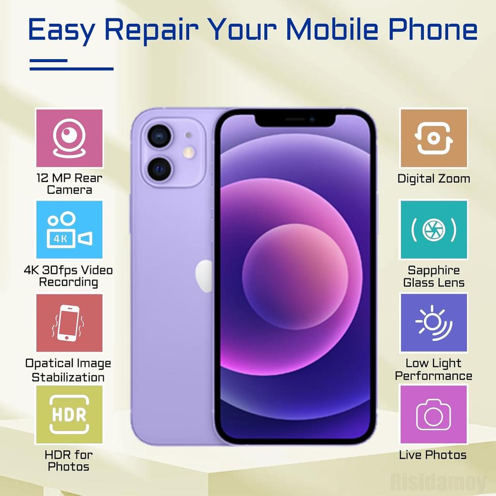 For iPhone 12 OEM Main Back Camera Lens Replacement Module 12MP Rear Lens Parts with Ultra Wide Lens OIS HDR Photos 4K Video Flex Cable Fix Repair