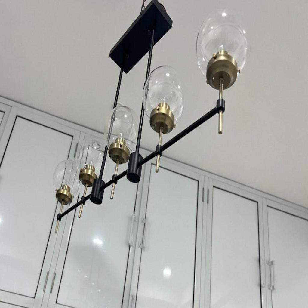 Mid Century Linear Chandelier Light Fixture for Drawing Room Lobby & Dinning Table Lights Home Décor Glass Globe Linear Chandeliers