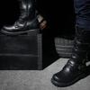 Winter Men's Leather Motorcycle Boots Punk Chain Mid-calf Platform Gothic Combat Boots for Men Biker Boots Men