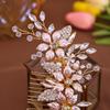 Goldfarbener Kristallperlenblumen-Haarkamm Braut Gäste Kopfschmuck Kopfstück Diademe Hochzeitszubehör Luxuriöser Haarschmuck