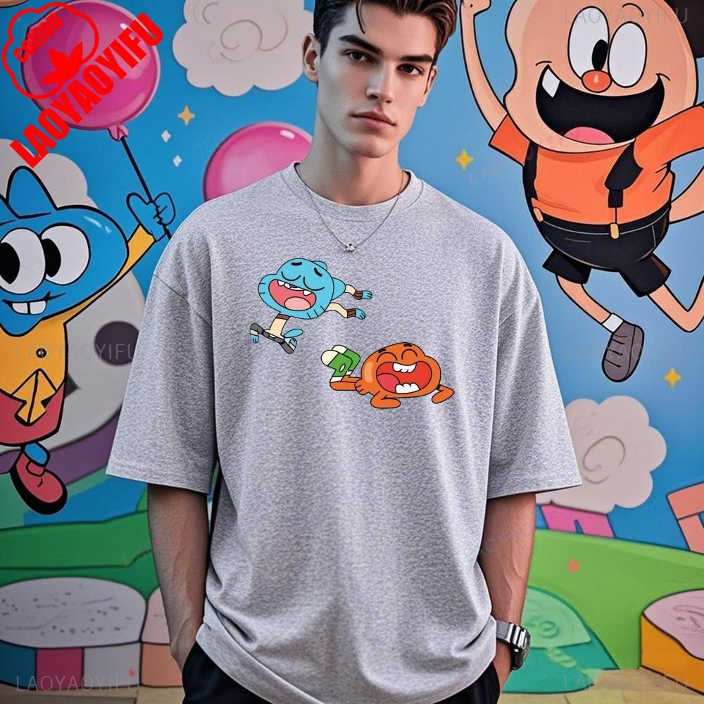Die erstaunliche Welt von Gumball Gumball und Darwin Bedruckte T-Shirt Tops Sommer Atmungsaktive Camisetas Retro Street Fashion Tops