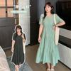Temperament V-neck Waist Slim Dress Summer New 100kg Fat Mm Bubble Sleeve Cool Dress 271494
