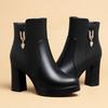 Women's Autumn/Winter High-Heeled Short Boots with Chunky Heels and Fleece Lining