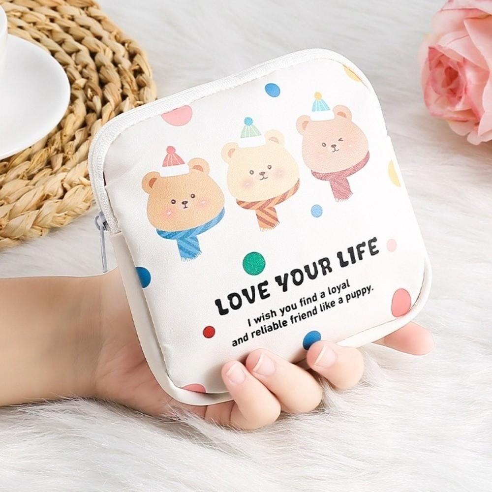 New PU Sanitary Pads Bag Large Capacity Multipurpose Coin Purse Mini Data Cables Organizer
