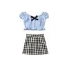 DLBell Fashion Blythe Clothes Off Shoulder Bow Top and Mini Plaid Short Skirt for Blythe OB24 Licca Pullip 1/6 Dolls Outfit
