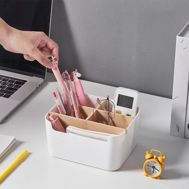 Multipurpose Desktop Storage Box Tv Remote Holder Wooden Table Organizer For Bedroom Living Room Household Detachable Partition