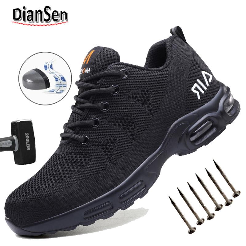 Mens Safety Shoes Steel Toe Boots Air Cushion Work Sneakers Lightweight Anti-smash Anti-puncture Work Shoes Breathable Men Boots