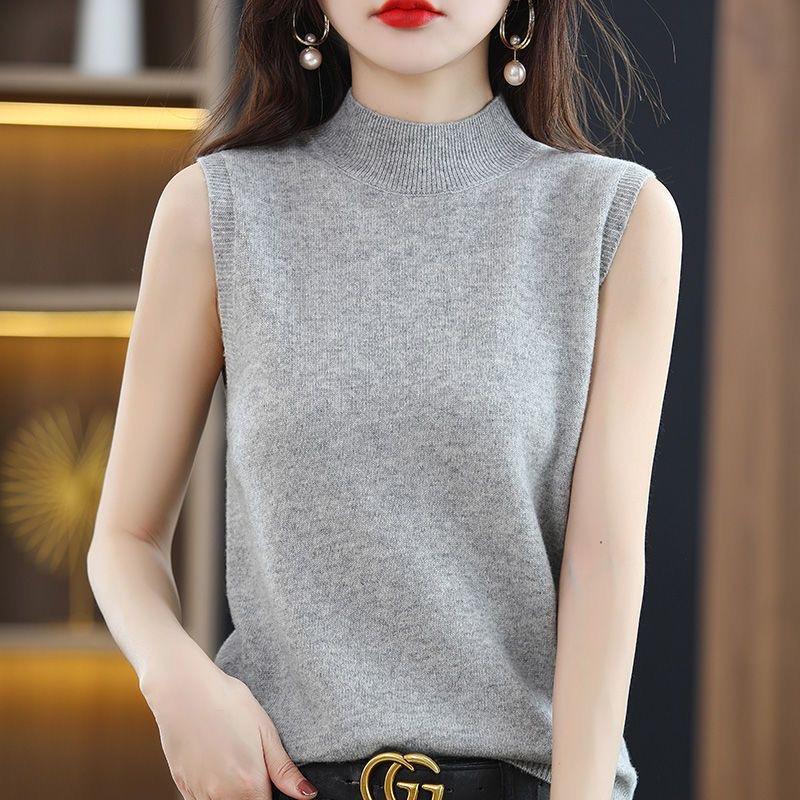 Knitted Sleeveless Sweater Women's Turtleneck Short Loose Versatile Knitted Bottoming Shirt